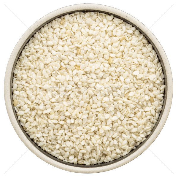 Sesam Schüssel isoliert weiß Saatgut Kreis Stock foto © PixelsAway