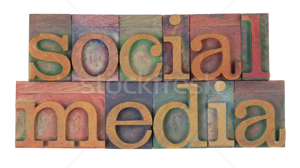 Social media vintage houten afdrukken blokken Stockfoto © PixelsAway