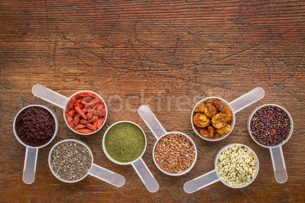 Stock photo: superfood seed, berry, powder and grain