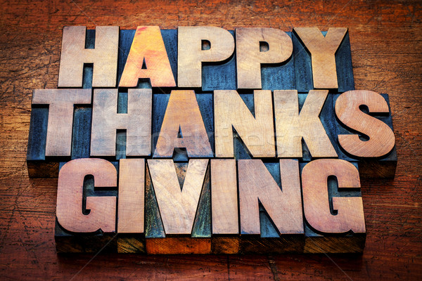 Stock photo: Happy Thanksgiving in wood type