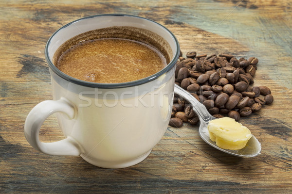 Foto stock: Copo · gorduroso · café · manteiga · fresco · coco