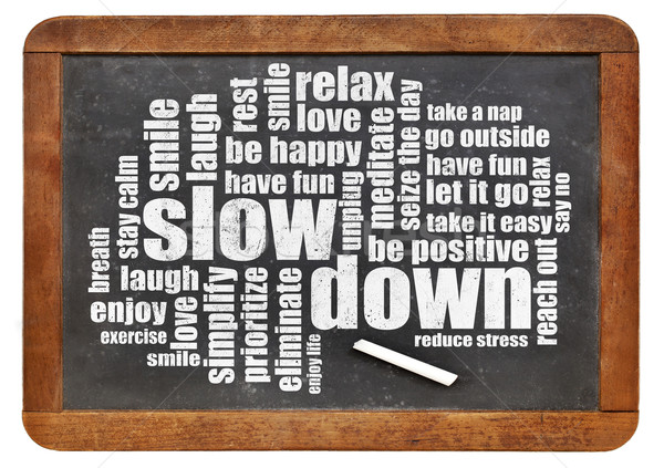 Stres sfaturi lent jos relaxa formă Imagine de stoc © PixelsAway