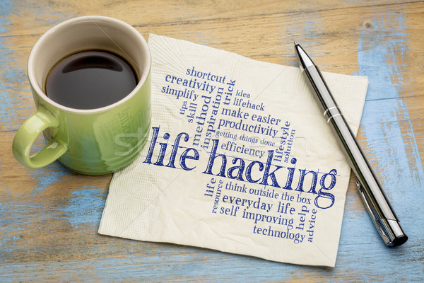 Foto d'archivio: Vita · l'hacking · word · cloud · calligrafia · tovagliolo · Cup