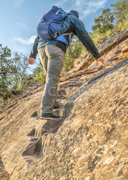 Hiker on a steep trail in Rocky Mountains Stock photo © PixelsAway