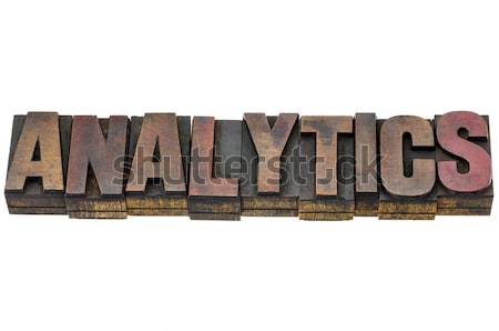 Analytics woord hout type geïsoleerd tekst Stockfoto © PixelsAway
