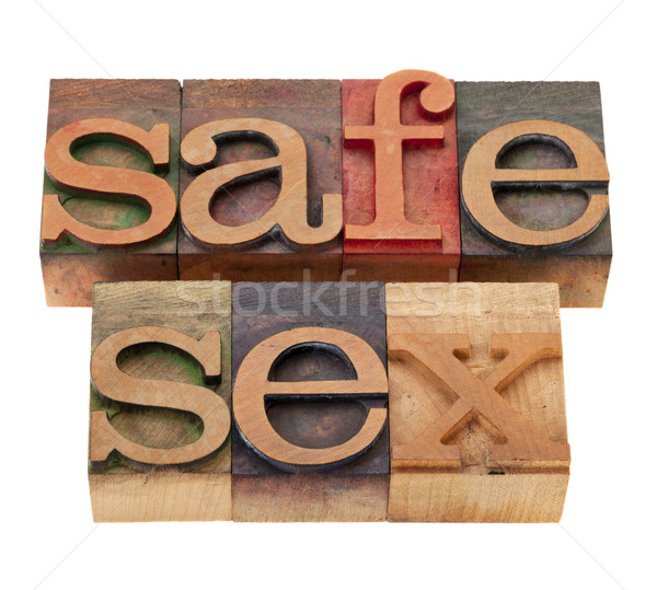 Foto stock: Seguro · sexo · palavras · madeira · fontes · slogan