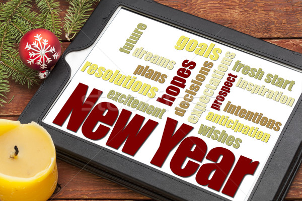 Neujahr Ziele Pläne Erwartungen Wort-Wolke digitalen Stock foto © PixelsAway