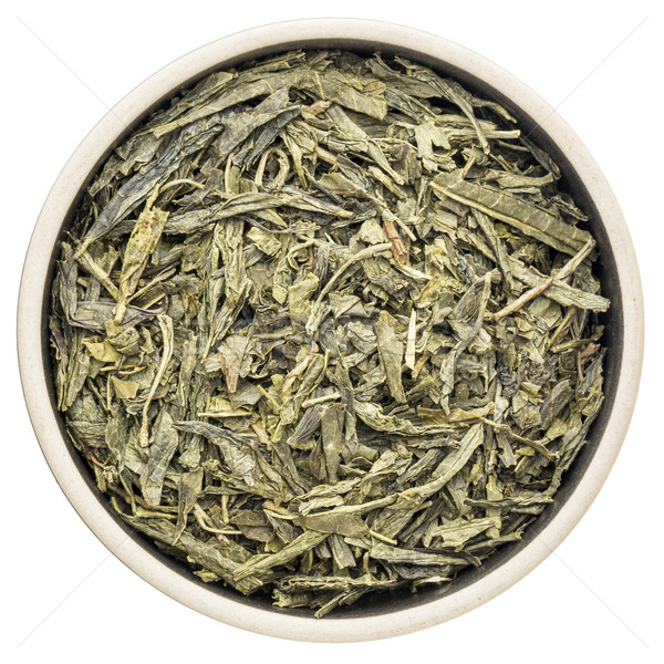 Zielona herbata luźny liści ceramiczne puchar odizolowany Zdjęcia stock © PixelsAway