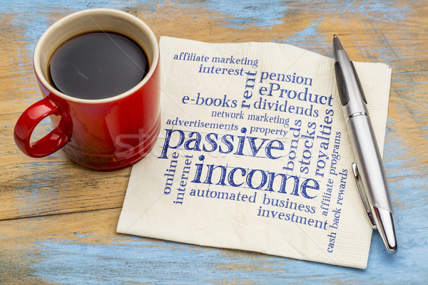 [[stock_photo]]: Passive · recettes · nuage · de · mots · serviette · écriture · tasse