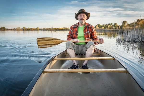 Foto stock: Lago · caída · altos · canoa