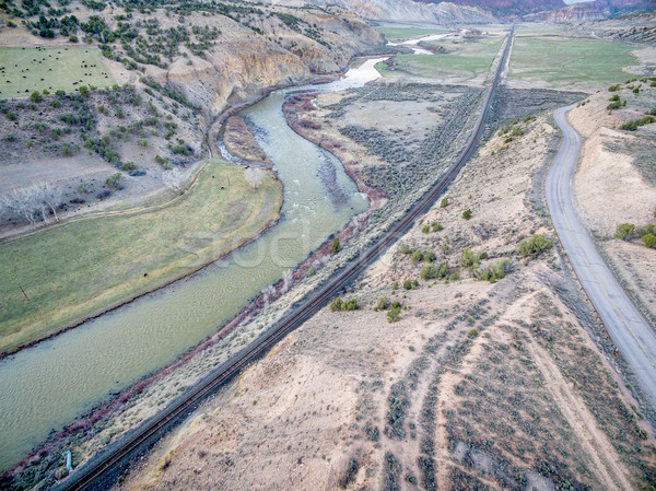 Stockfoto: Vallei · Colorado · rivier · luchtfoto · spoorweg · snelweg