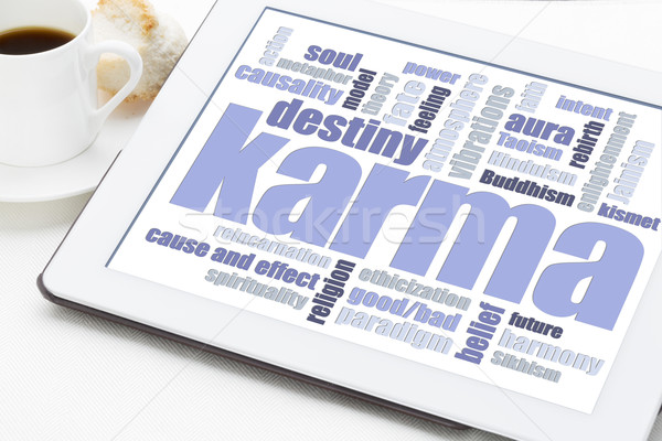 karma word cloud on tablet Stock photo © PixelsAway