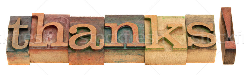 Dank Wort Buchdruck Typ Jahrgang Holz Stock foto © PixelsAway