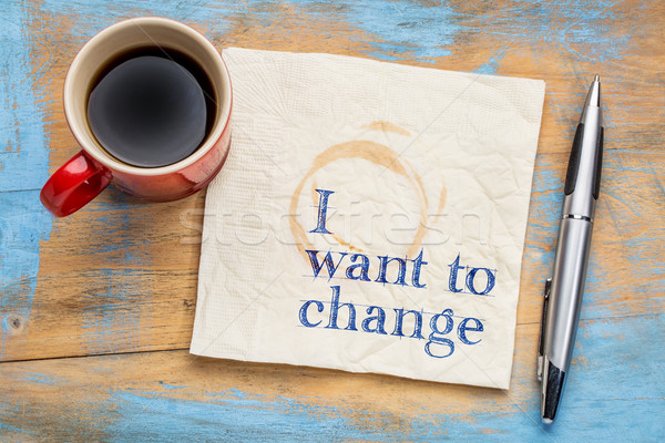 Foto stock: Cambio · declaración · servilleta · escritura · taza · café