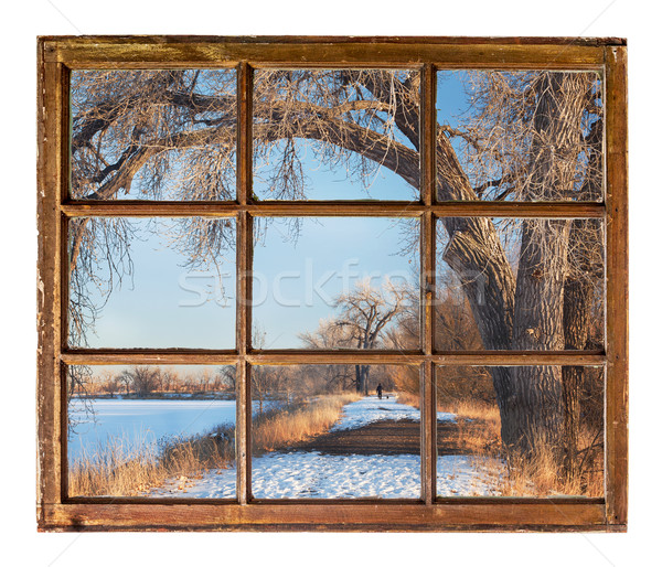winter park scene from old cabin window Stock photo © PixelsAway