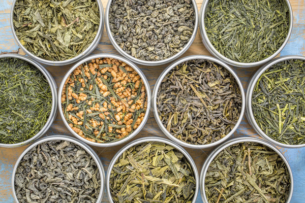 Liber frunze ceai verde colectie top vedere Imagine de stoc © PixelsAway