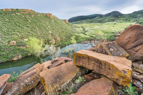 sandstone blaocks and mountain valley Stock photo © PixelsAway