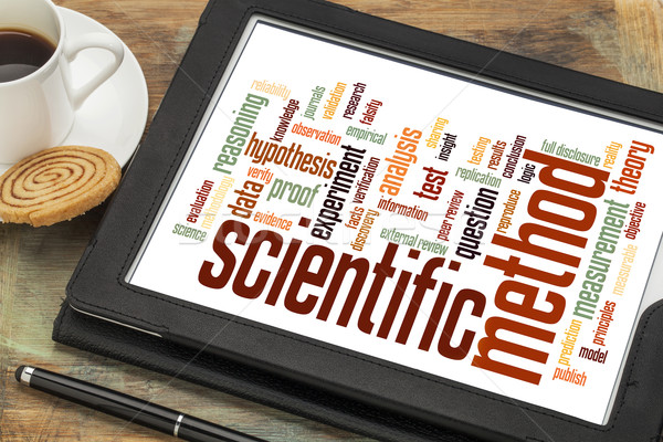 Tudományos módszer szófelhő digitális tabletta csésze Stock fotó © PixelsAway