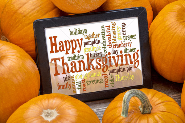 Boldog hálaadás szófelhő digitális tabletta család Stock fotó © PixelsAway