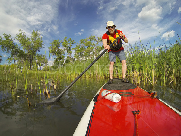 stand up paddling (SUP) on lake Stock photo © PixelsAway