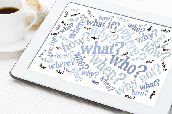 questions word cloud on digital tablet Stock photo © PixelsAway