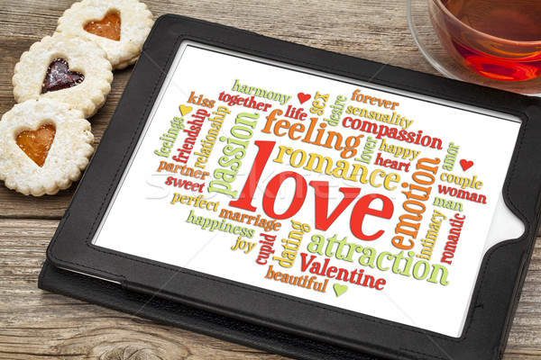 Szeretet románc szófelhő digitális tabletta képernyő Stock fotó © PixelsAway
