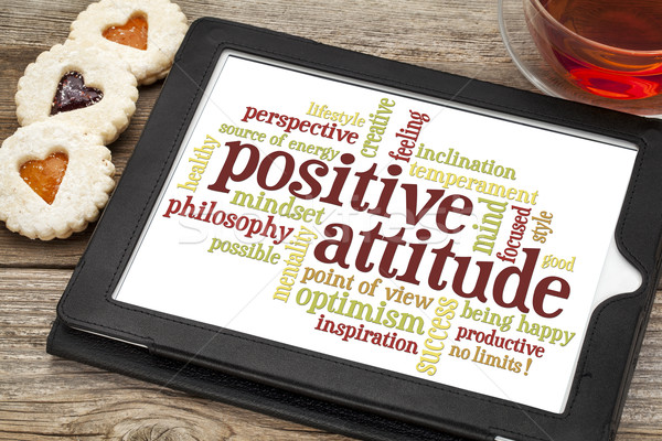 Attitude positive nuage de mots numérique comprimé tasse thé Photo stock © PixelsAway