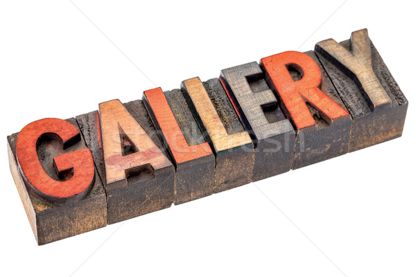 Stockfoto: Galerij · banner · vintage · hout · type · woord