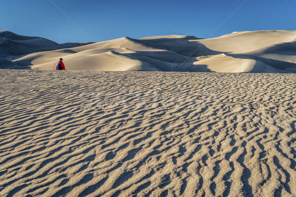 Foto stock: Perdido · mar · areia · solitário · andarilho