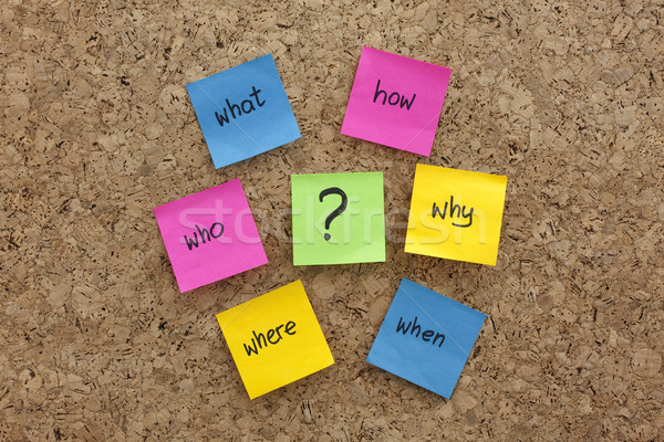 sticky note mind map with questions on a cork board Stock photo © PixelsAway