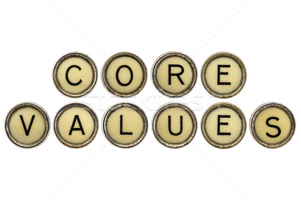 Stock photo: core values in typewriter keys 