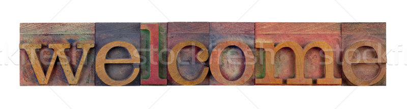 Bienvenida palabra vintage madera tipo Foto stock © PixelsAway