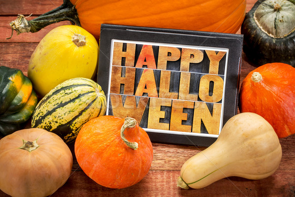 Happy Halloween on tablet with squash Stock photo © PixelsAway