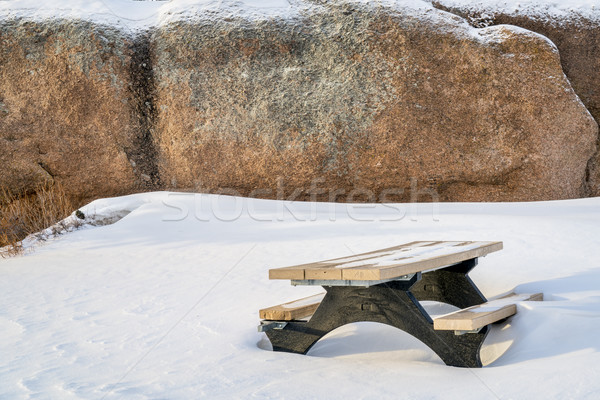 ピクニックテーブル 花崗岩 岩 ワイオミング州 土地 ストックフォト © PixelsAway