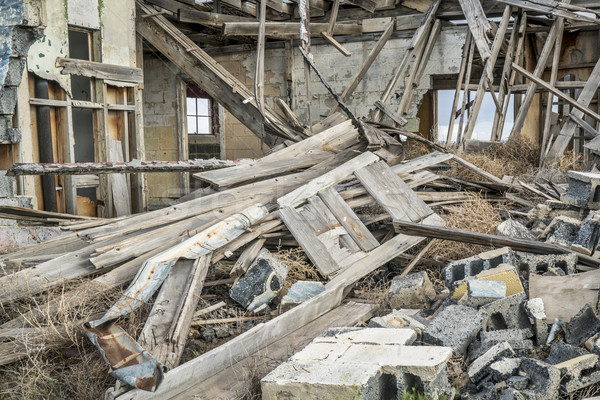 Stock photo: collapsed old wooden house 