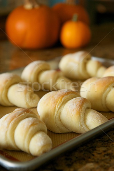 Vers gebakken pompoenen metaal dienblad Stockfoto © pixelsnap