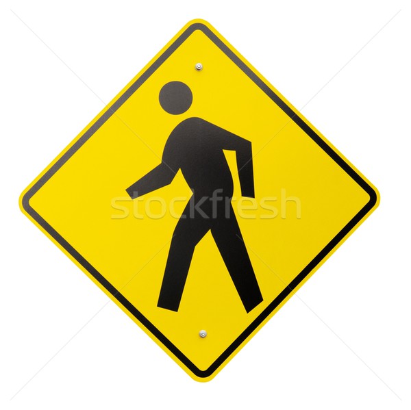 Stock foto: Isoliert · gelb · Fußgänger · Warnung · Sicherheit · Zeichen
