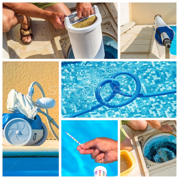 collage maintenance of a private pool Stock photo © pixinoo