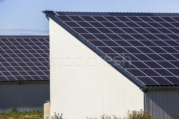 Stock photo: Photovoltaic Solar Panels on  agricultural warehouses