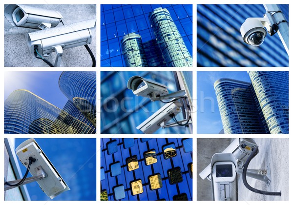 Stock photo: collage of security camera and urban video