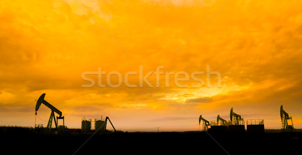 Silhouette of Oil pumps at oil field with sunset sky background Stock photo © pixinoo