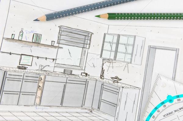 Plan scribble of a modern fitted kitchen Stock photo © pixpack