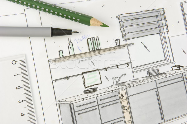 Plan modernen Küche Design Innenraum Zeichnung Stock foto © pixpack