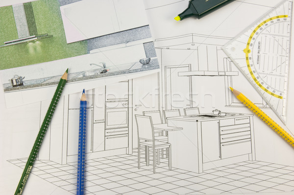 Plan moderne keuken ontwerp interieur tekening Stockfoto © pixpack