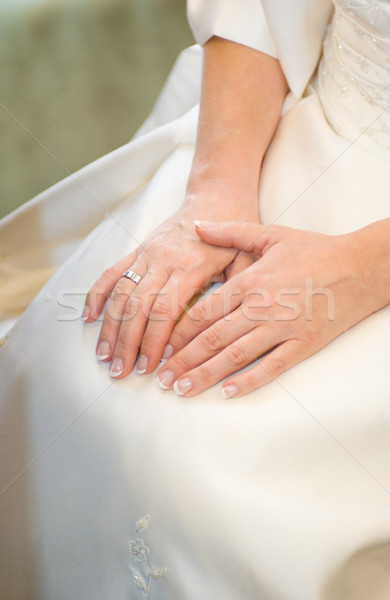 Hands of a bride with wedding ring Stock photo © pixpack