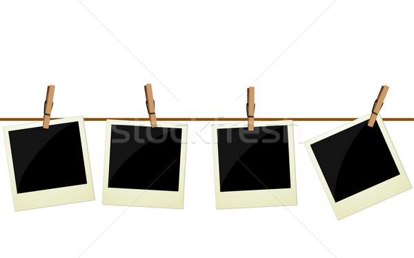Vier polaroid foto's opknoping touw achtergrond Stockfoto © PiXXart