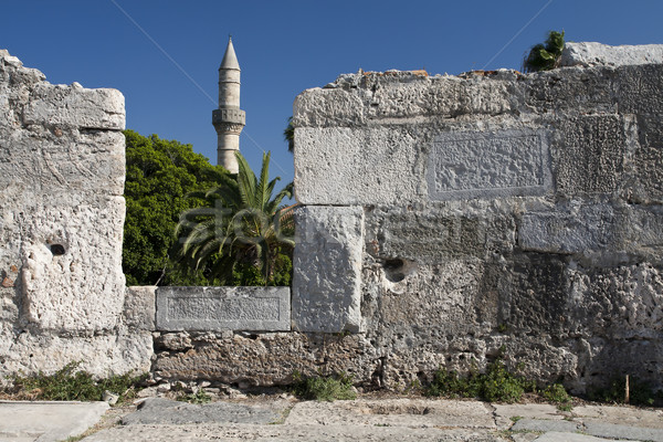 Minaret torony kastély fal város Görögország Stock fotó © PiXXart