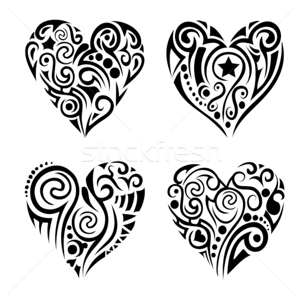 [[stock_photo]]: Coeurs · tribales · coeur · fond · noir · encre