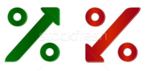 Foto stock: Porcentaje · símbolo · hasta · abajo · flecha · dinero