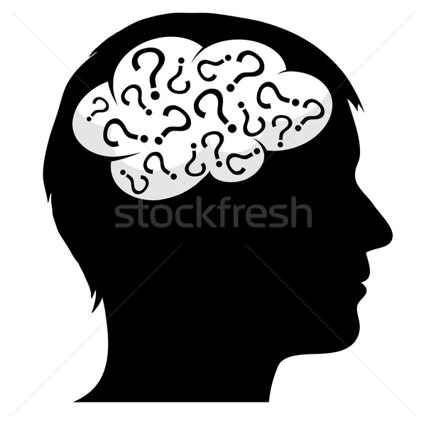 Masculin siluetă semne de intrebare educaţie semna creier Imagine de stoc © PiXXart